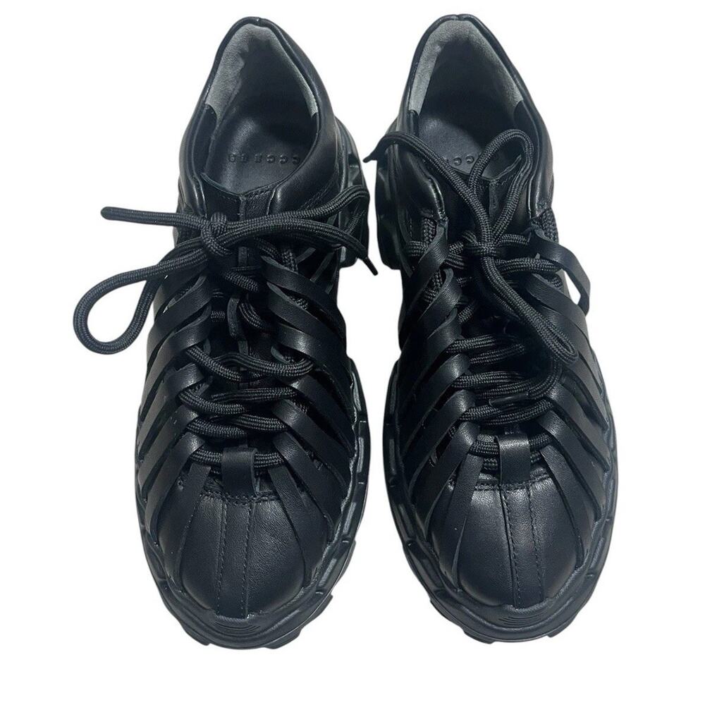 4CCCCEES Black Leather Platform Arko Osta Shoes 35 US 5 Tie Futuristic